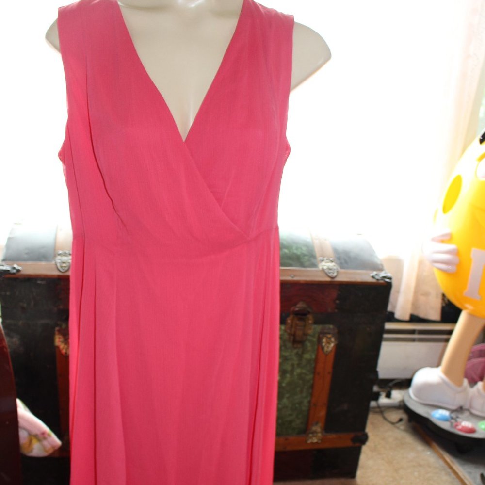 NWT Chaps Sleeveless Dress Color Watermelon Lined Longer Sides Size 14